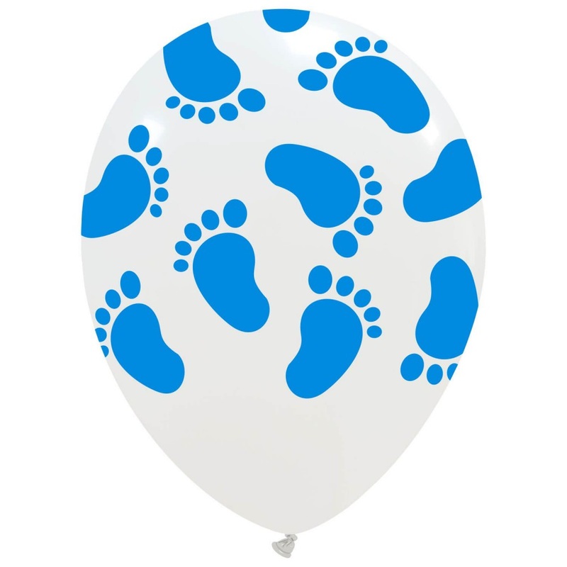 12" Cattex Brand Printed Latex Balloons (25 Per Bag) Colored Baby Feet Blue
