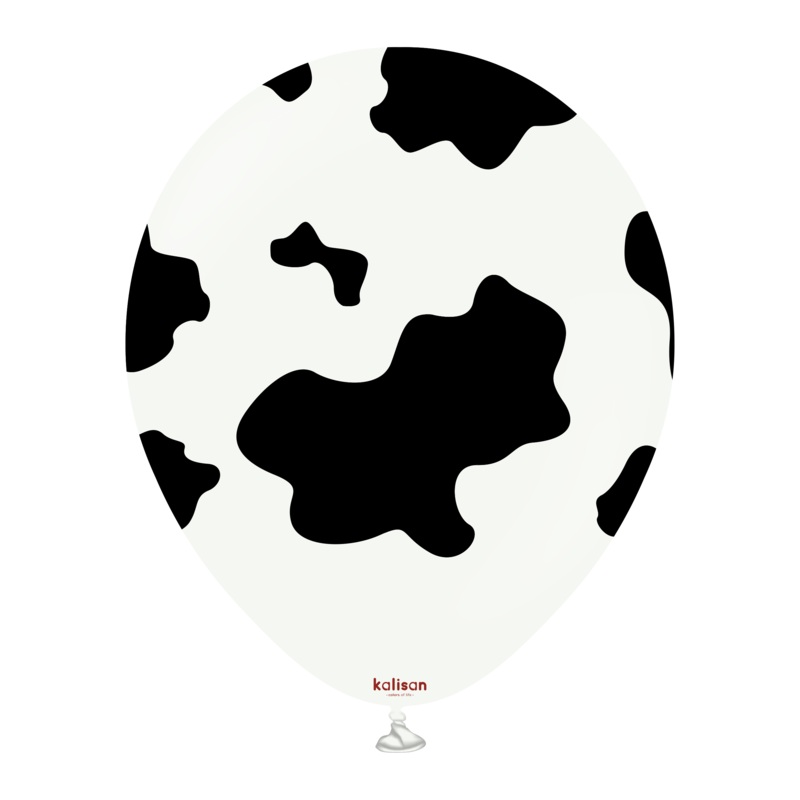 12" Safari Large Cow Printed White Kalisan Latex Balloons (25 Per Bag)