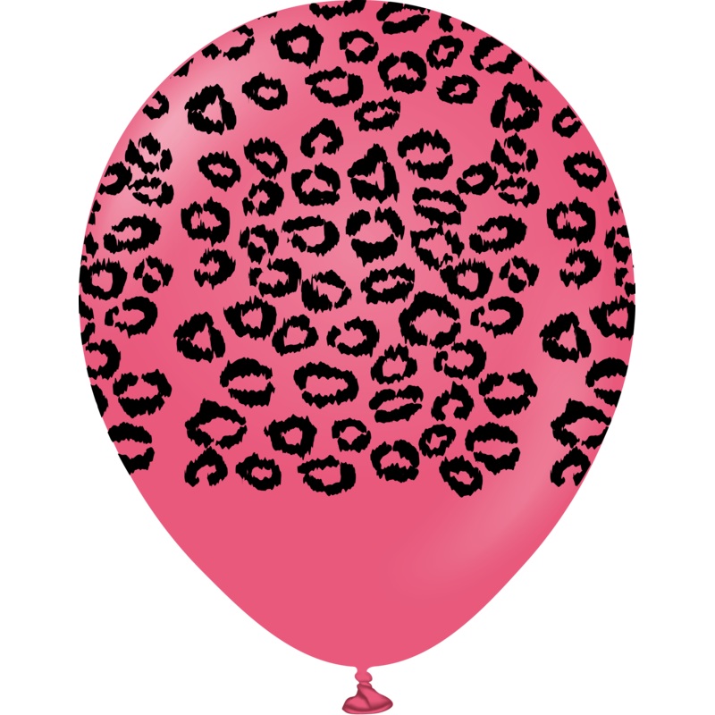 12" Safari Leopard Printed Fucshia Retro Kalisan Latex Balloons (25 Per Bag)