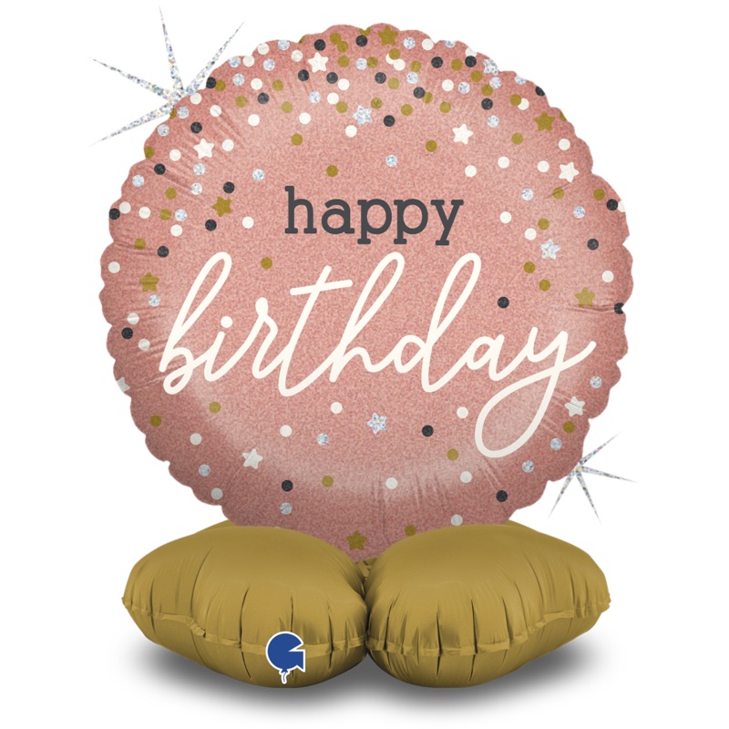 16" The Standups (Airfill Only) - Rose Gold Confetti B-Day Foil Balloon