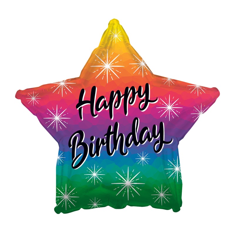 17" Happy Birthday Rainbow Star Foil Balloon