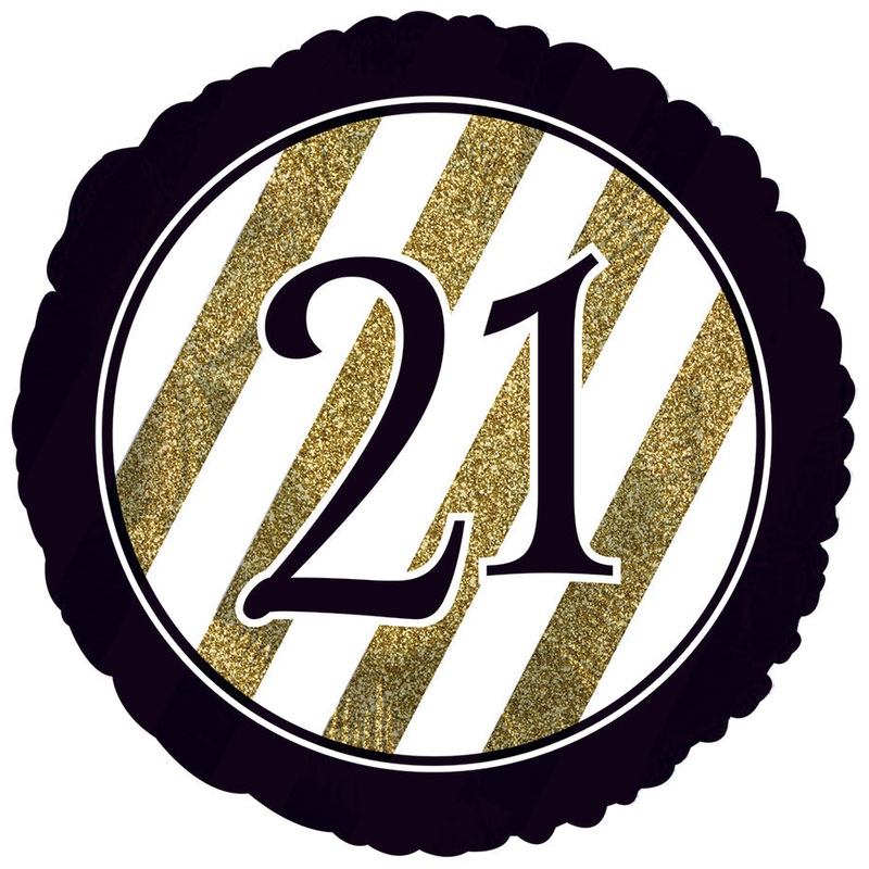 18" 21 Black & Gold Glitter Foil Balloon