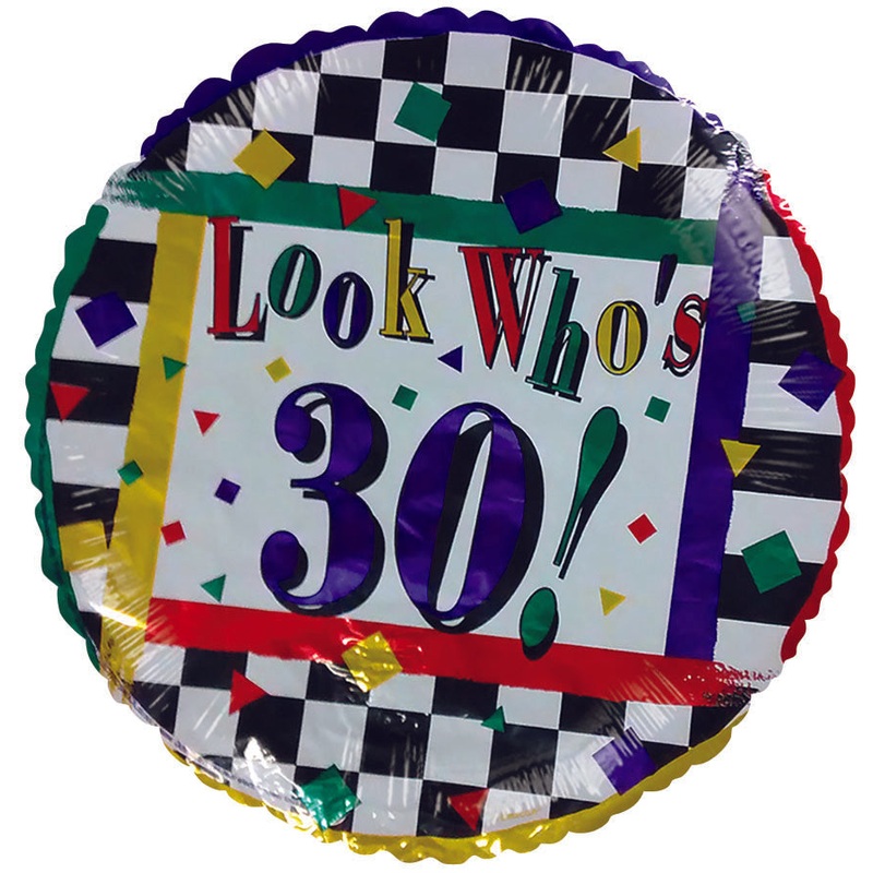 18" Look Who's 30 Birthday Checkered Border Balloon