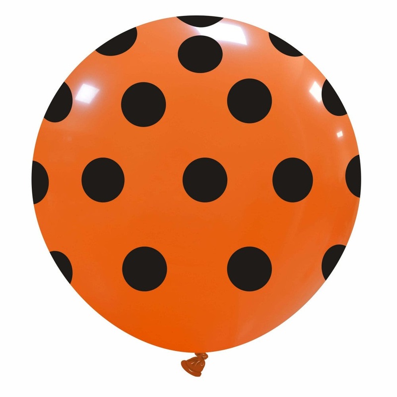 32" Big Polka Dots Halloween Orange Print Black All Around (1 Per Bag) Cattex Brand Latex Balloons