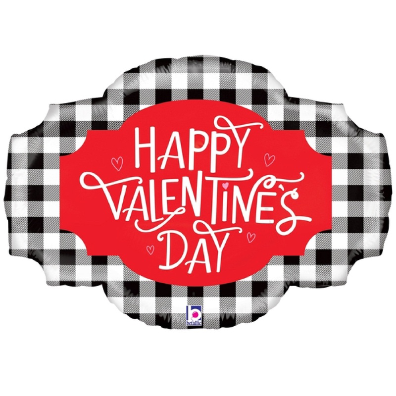 32" Foil Balloon Buffalo Plaid Valentine