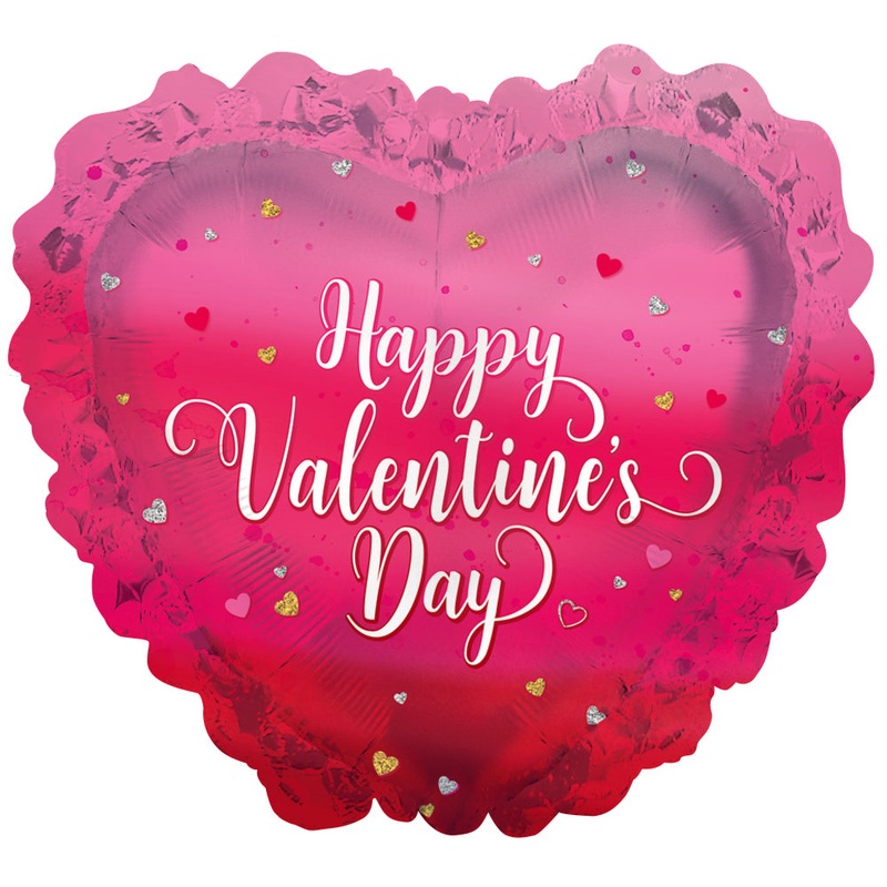 32" Happy Valentine's Day Heart With Lace Ombre (S60) Foil Balloon