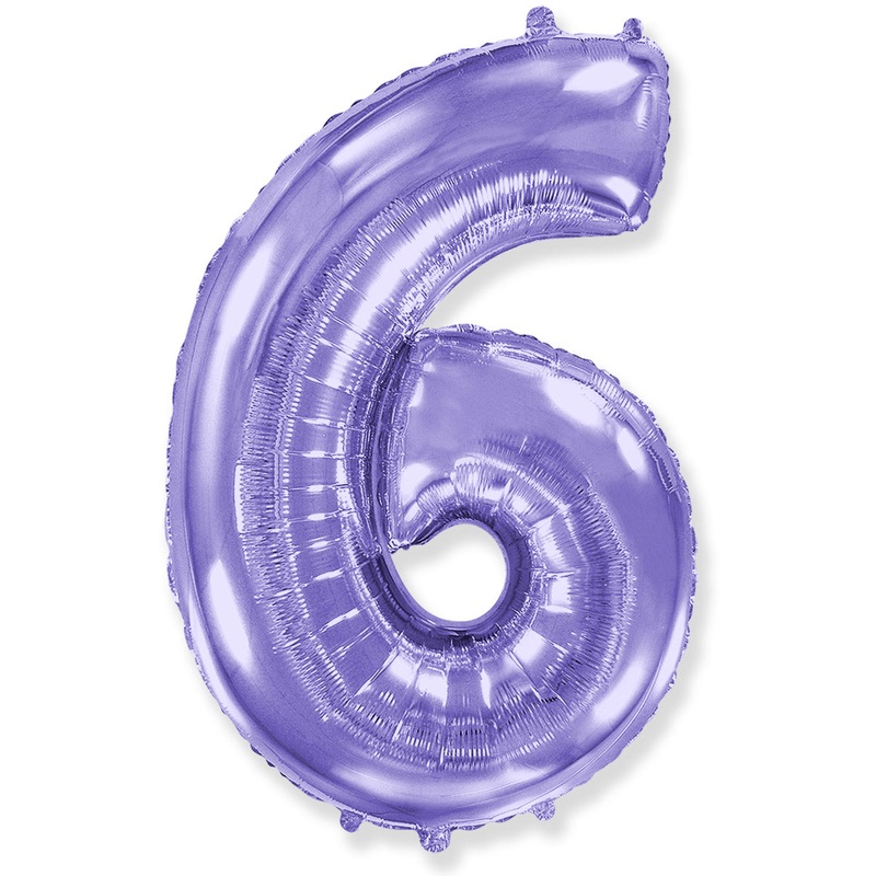 32" Inflated (40" Uninflated Approx) Lilac Number "6" Foil Balloon Flexmetal