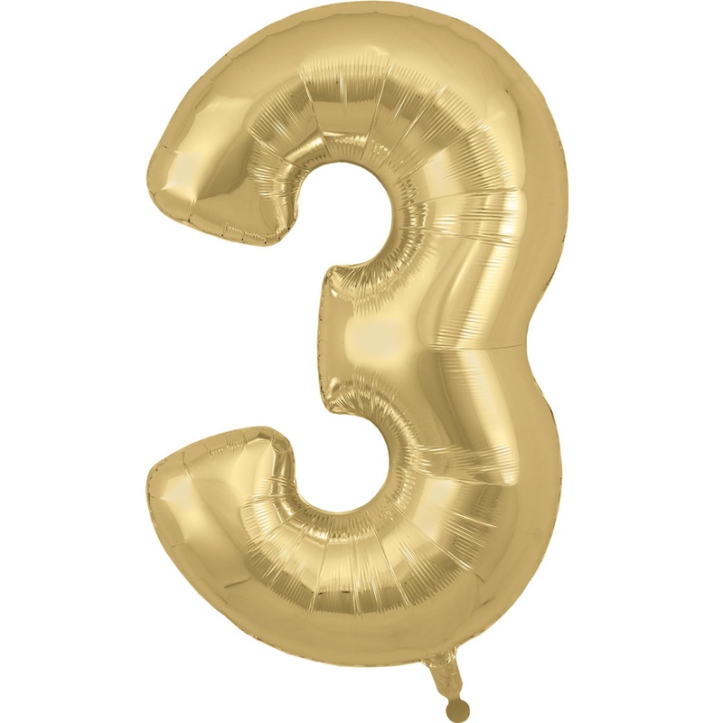 34" Number 3 Silk Gold Oaktree Foil Balloon