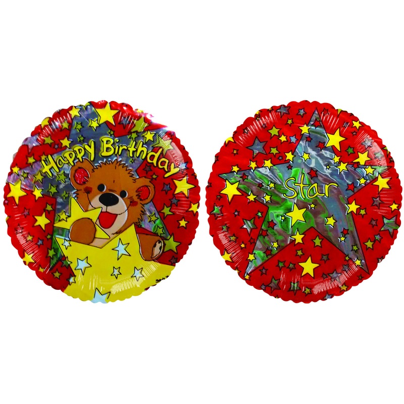 4" Airfill Only Happy Birthday Stars & Bear Balloon