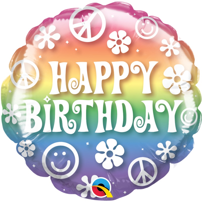 4" Airfill Only Round Happy Birthday 60's Retro Balloon