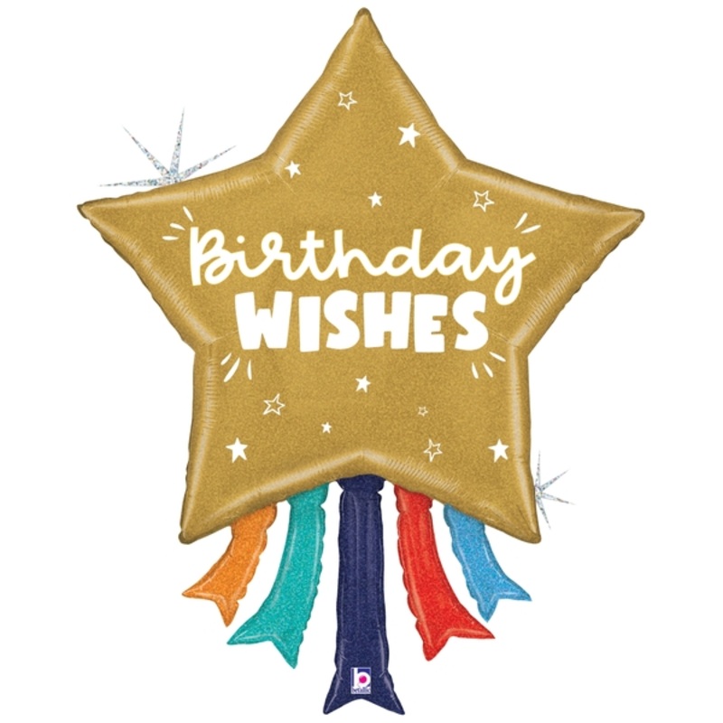 43" Shape Holographic Birthday Wishes Star Foil Balloon