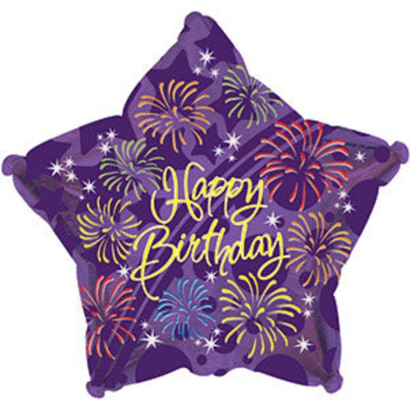 9" Airfill Only Happy Birthday Fireworks Star Balloon