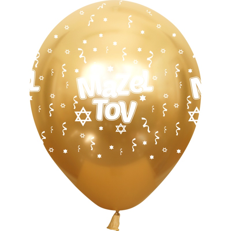 12" Mazel Tov Printed Gold Mirror Kalisan Latex Balloons (25 Per Bag)
