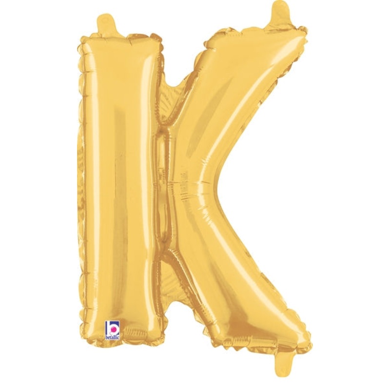 14" Airfill Only (Self Sealing) Megaloon Jr. Shape Letter K Gold Balloon
