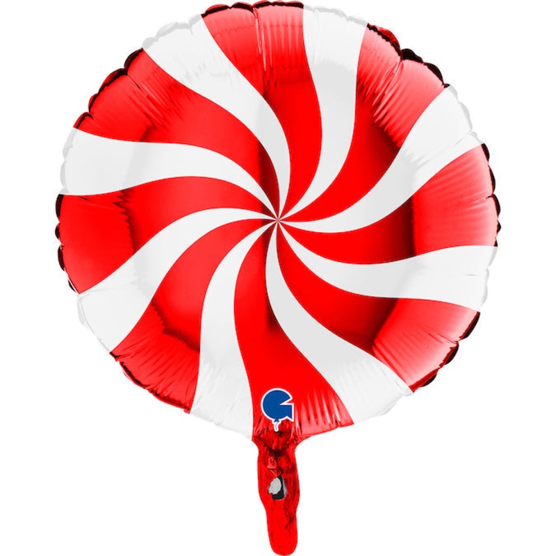 18" Candy Swirly White-Red Foil Balloon