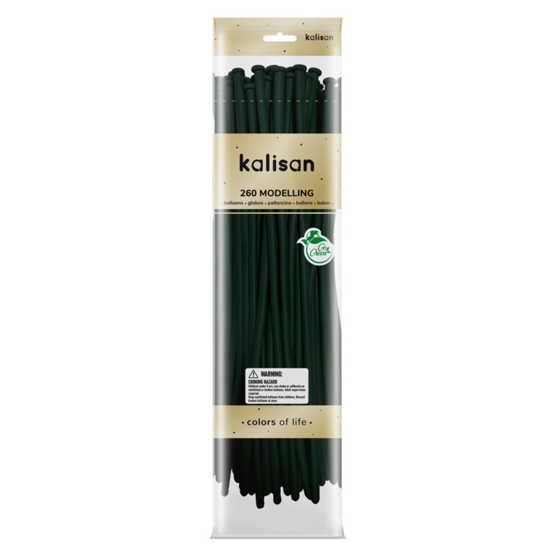 260K Nozzle Up Kalisan Twisting Latex Balloons Standard Dark Green (50 Per Bag)