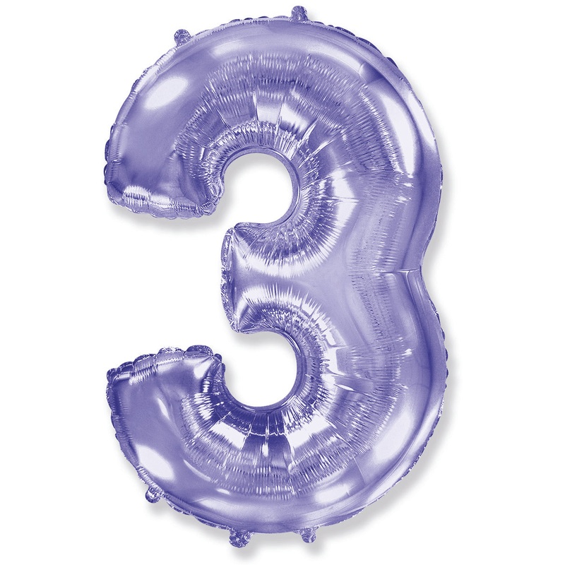 32" Inflated (40" Uninflated Approx) Lilac Number "3" Foil Balloon Flexmetal