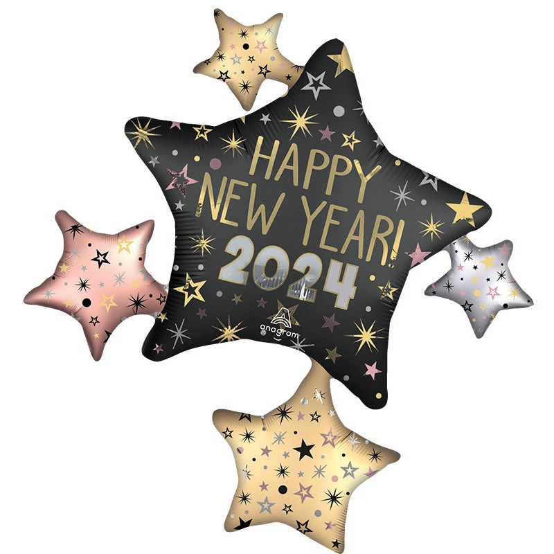 35" Jumbo Satin 2024 New Years Eve Celebration Stars Foil Balloon
