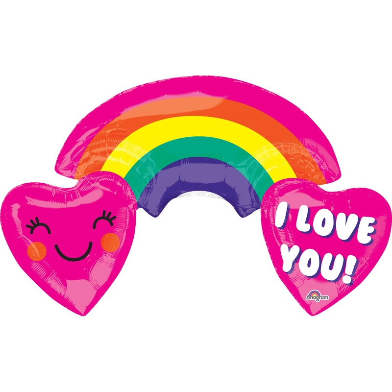 37" Rainbow with Hearts Balloon I Love You