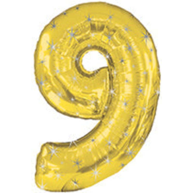38" Gold Sparkle Nine Jumbo Number Balloon