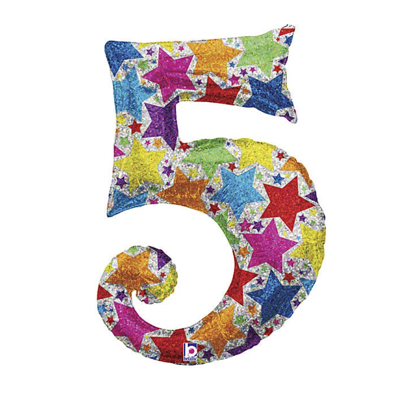 40" (34" Inflated) Designer Megaloon Holographic Number 5 Balloon