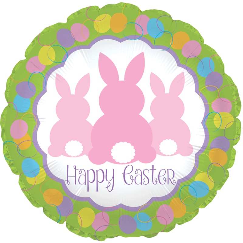 9" Airfill Only Happy Easter 3 Bunny Backs Balloon