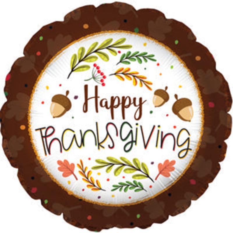 17" Happy Thanksgiving Brown Border Foil Balloon