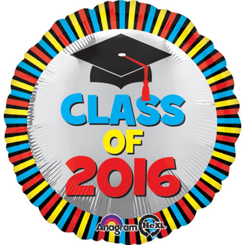 18" Graduation Class of 2016 Stripes Balloon