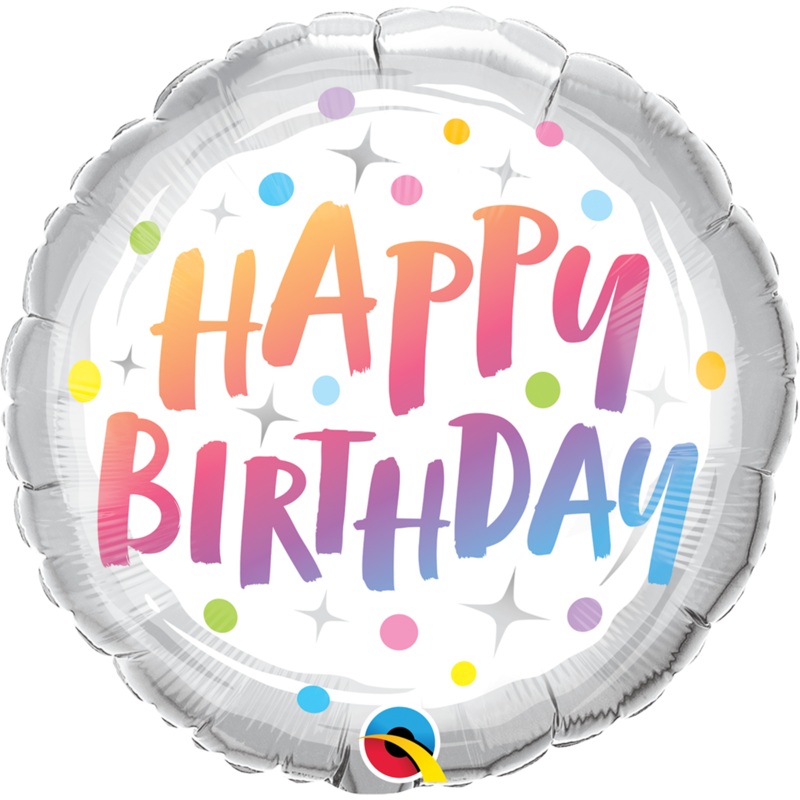 18" Round Birthday Rainbow Dots Foil Balloon