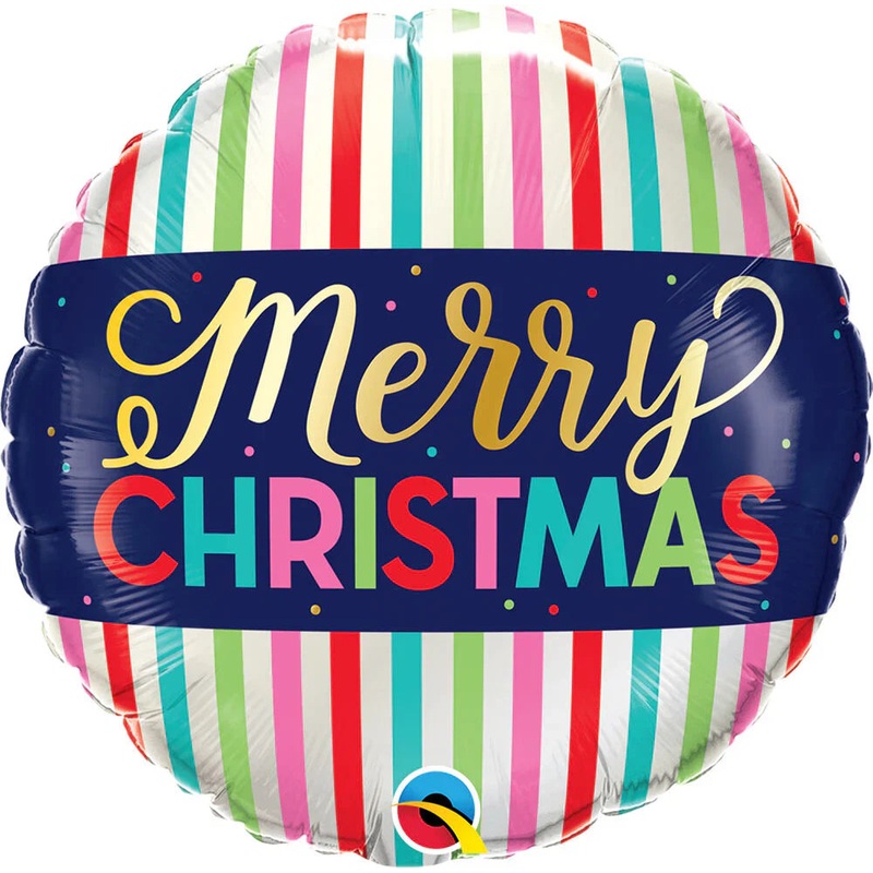 18" Round Christmas Colorful Stripes Foil Balloon
