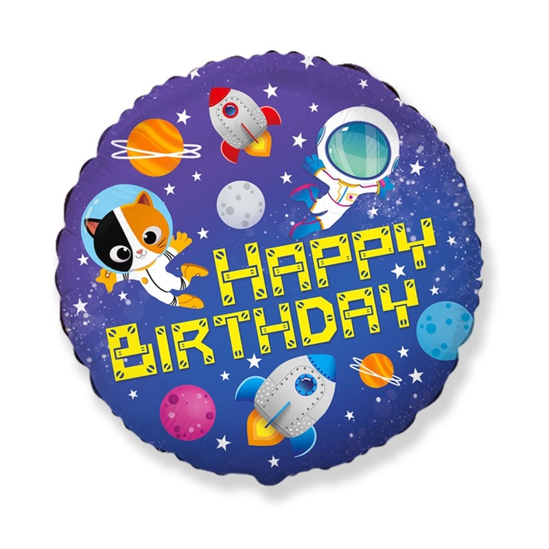 18" Round Happy Birthday Space Foil Balloon