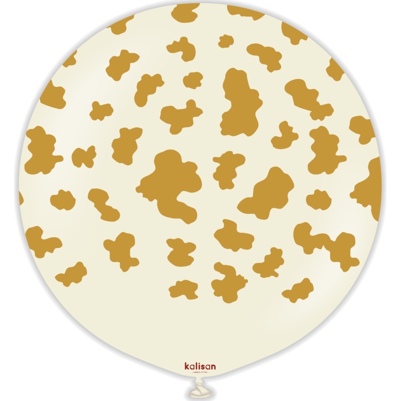 24" Kalisan Safari Cow White Sand (Printed Gold-1 Per Bag) Latex Balloons