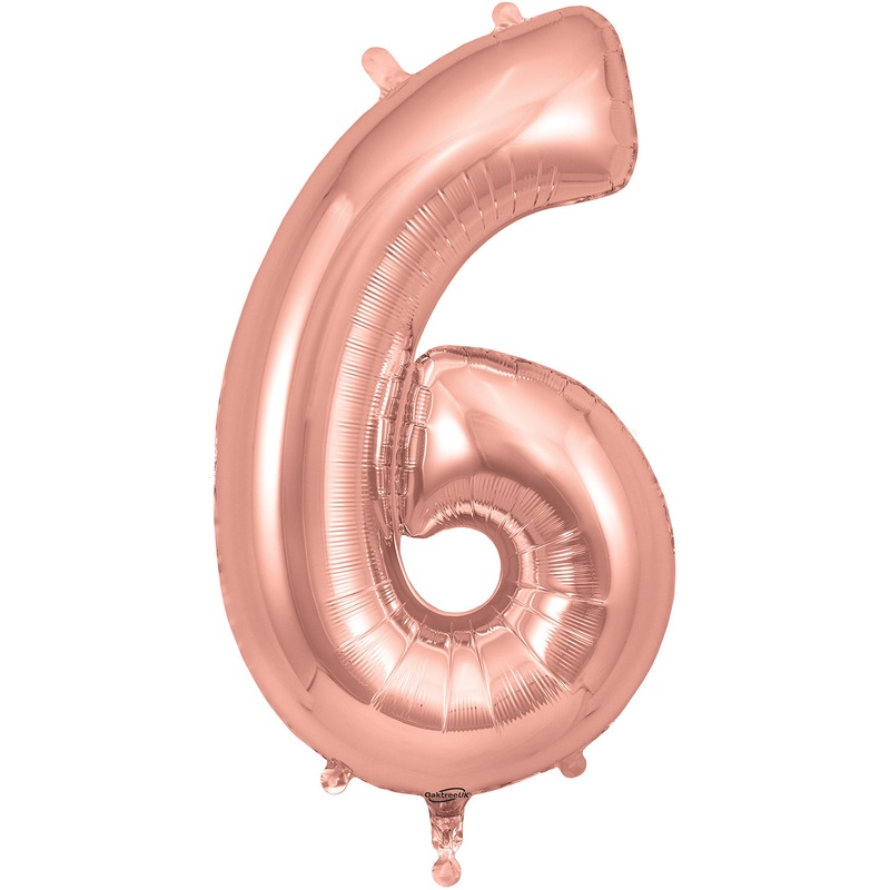 34" Number 6 Rose Gold Oaktree Foil Balloon