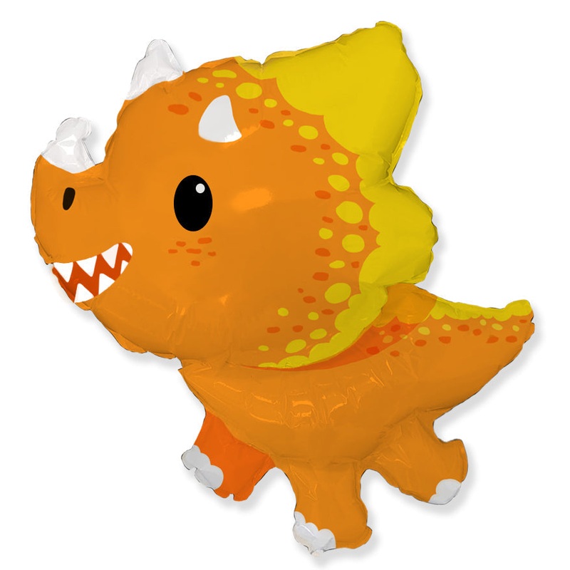 34" Orange Baby Triceratops Foil Balloon