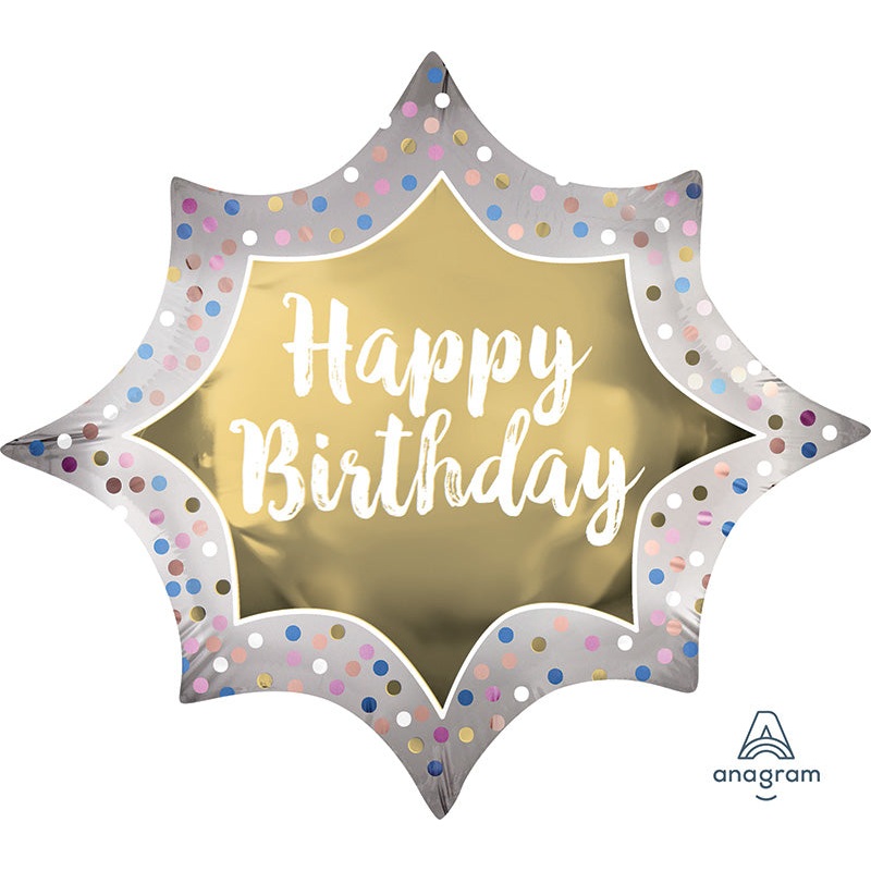 35" Jumbo Birthday Satin Gold Burst Foil Balloon