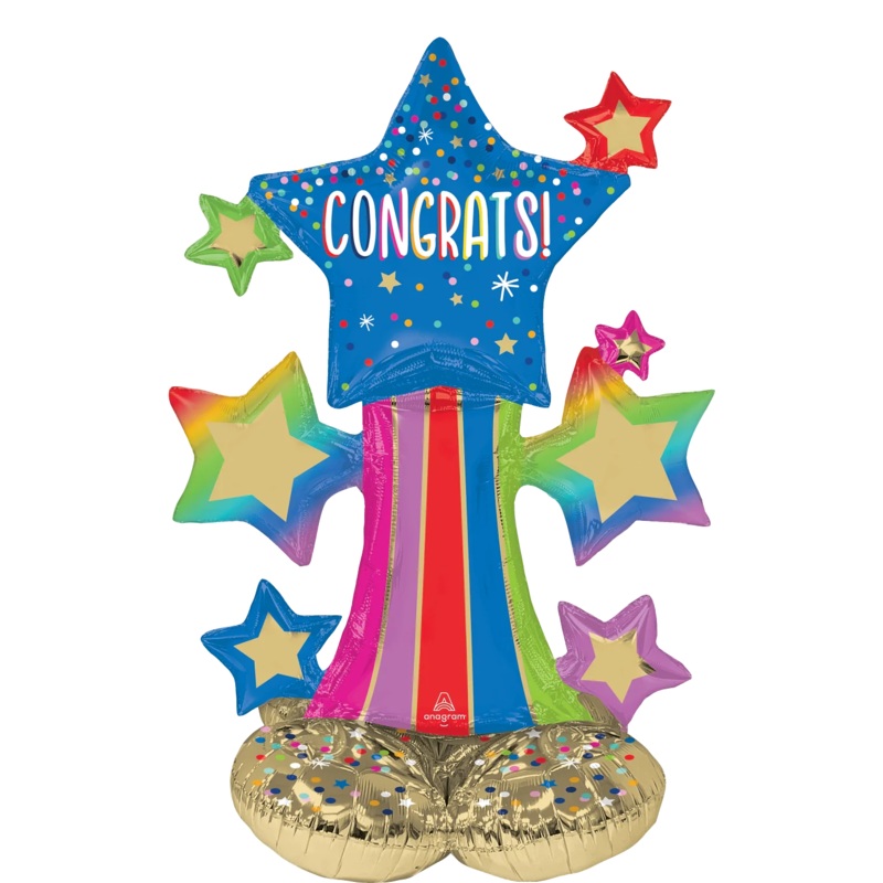 36" Consumer Inflatable AirLoonz Congrats Colorful Star Bursts Foil Balloon