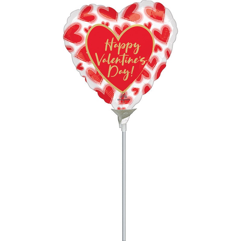 4" Airfill Only Happy Valentine's Day Blush Lined Hearts Foil Balloon