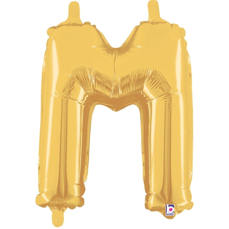 14" Airfill Only (Self Sealing) Megaloon Jr. Shape Letter M Gold Balloon