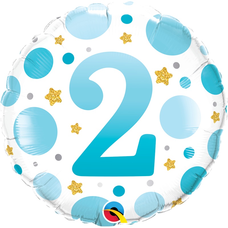 18" Round Age 2 Blue Dots Foil Balloon