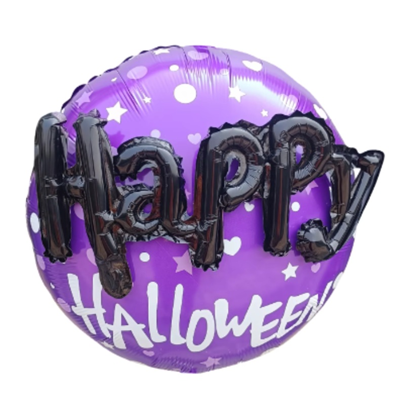22" (2 Piece) 3D Happy Halloween Foil Balloon Purple