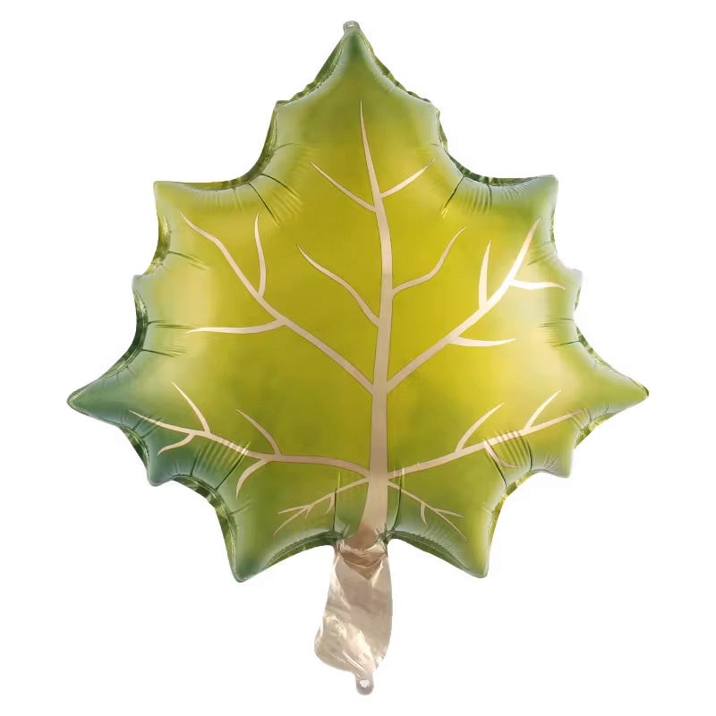 24" Fall Maple Leaf Green Foil Balloons