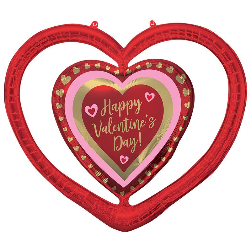 27" SuperShape Happy Valentine's Day Golden Hearts Open Heart Foil Balloon