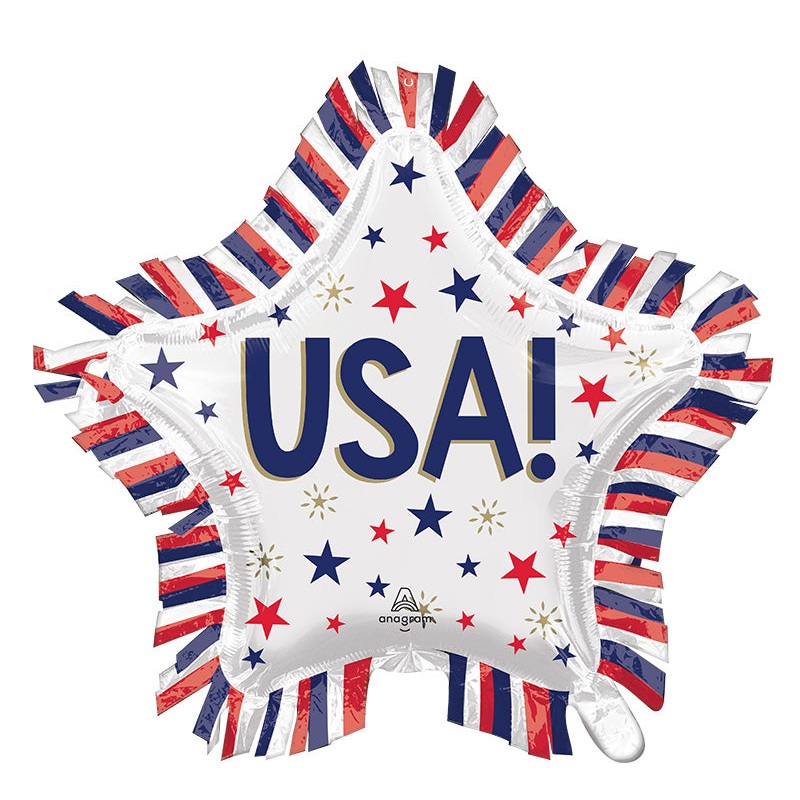 28" Jumbo Supershape USA Star Fringe Foil Balloon