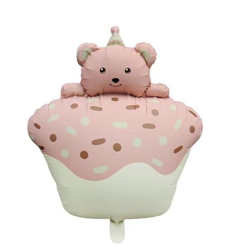 28" Matte Bear Loving Cupcake Foil Balloon Pink