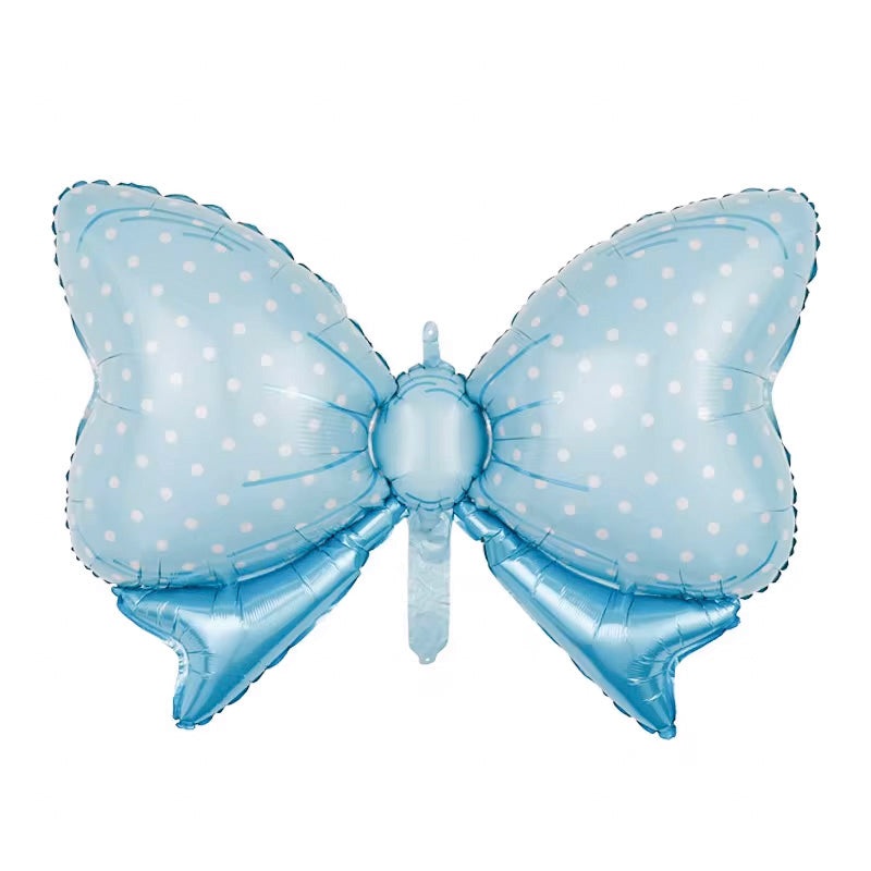34" Light Pastel Blue Bows Bowknot with Polka Dots Foil Balloon