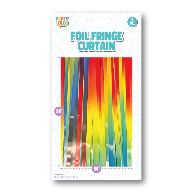 36" X 96" Foil Fringe Tinsel Curtain Backdrop Party Color  Blue/Red gradient color Gloss