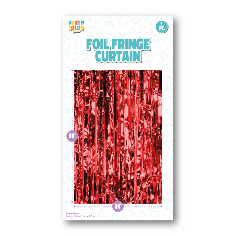 36" X 96" Foil Fringe Tinsel Curtain Backdrop Party Color  Red Gloss