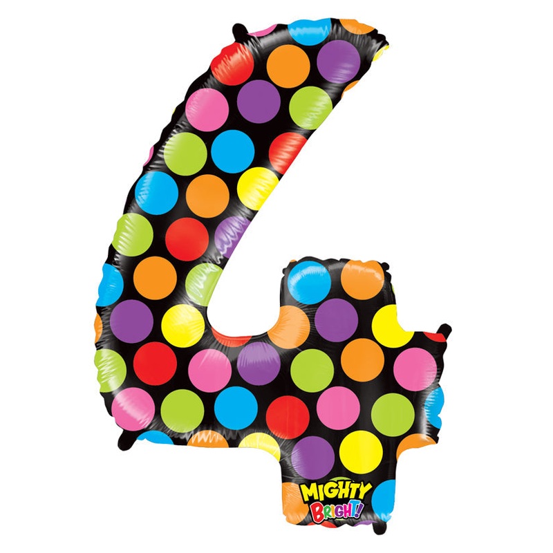 40" (34" Inflated) Mighty Bright Shape Polybagged Number 4 Balloon