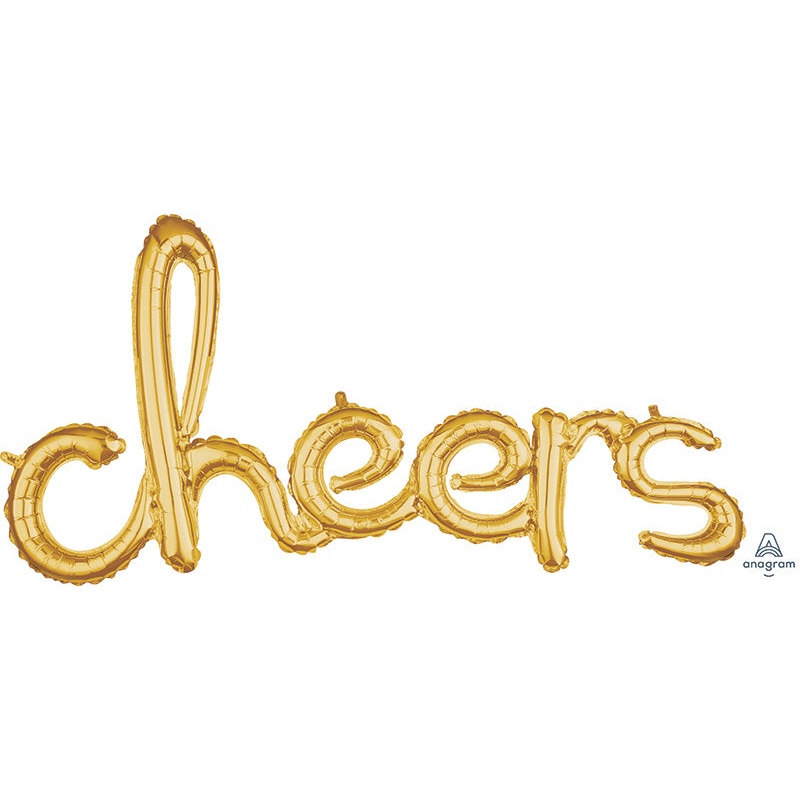 40" Airfill Only Script Phrase "Cheers" Gold Foil Balloon