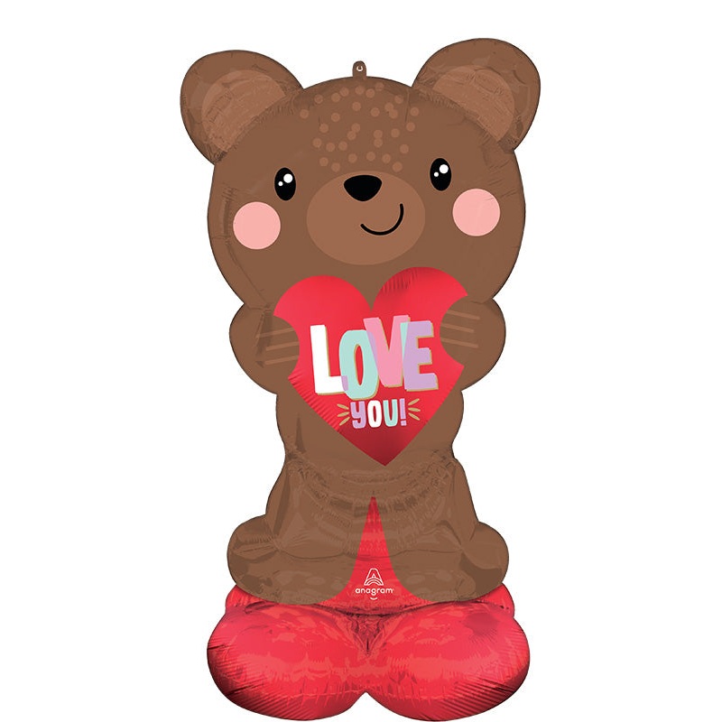 49" Airloonz Consumer Inflatable Satin Brown Love Bear Foil Balloon